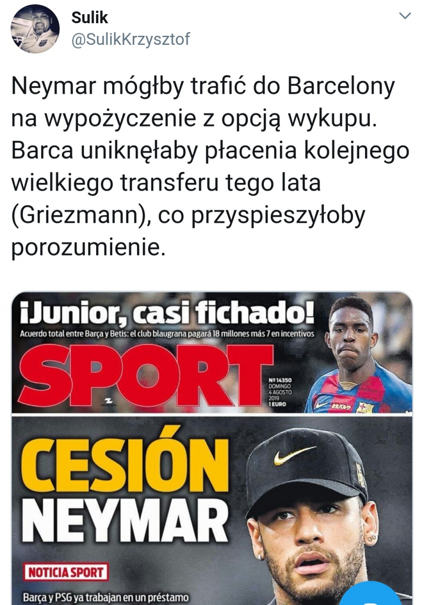 ''Sport'': Neymar może zostać... WYPOŻYCZONY!